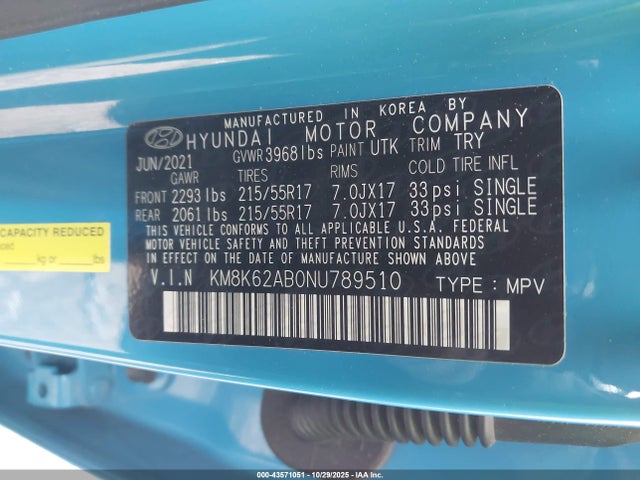 KM8K62AB0NU789510 Hyundai Kona Sel
