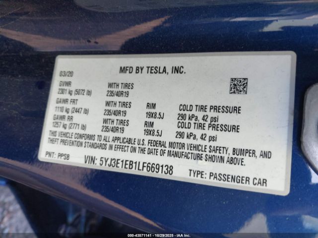 2020 TESLA MODEL 3 5YJ3E1EB1LF669138 Photo 8
