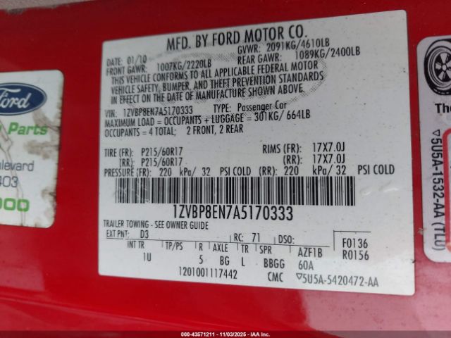 2010 FORD MUSTANG 1ZVBP8EN7A5170333 Photo 8