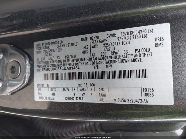 2020 FORD ESCAPE 1FMCU0G65LUA91464 Photo 8