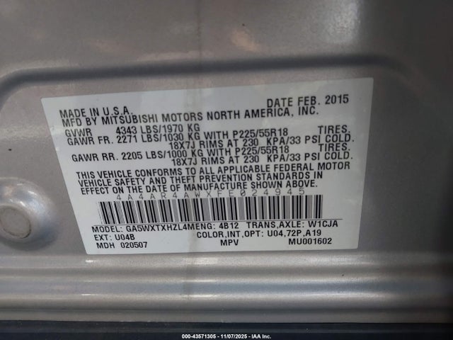 2015 MITSUBISHI OUTLANDER SPORT 4A4AR4AWXFE024945 Photo 8