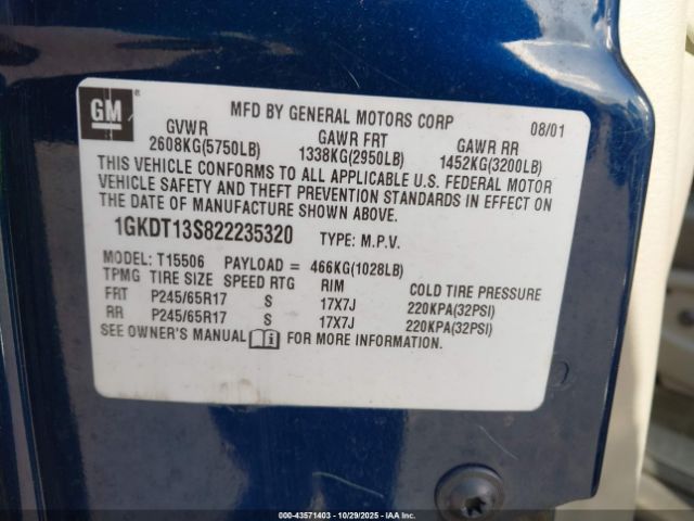 2002 GMC ENVOY 1GKDT13S822235320 Photo 8