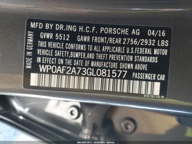 2016 PORSCHE PANAMERA WP0AF2A73GL081577 Photo 8