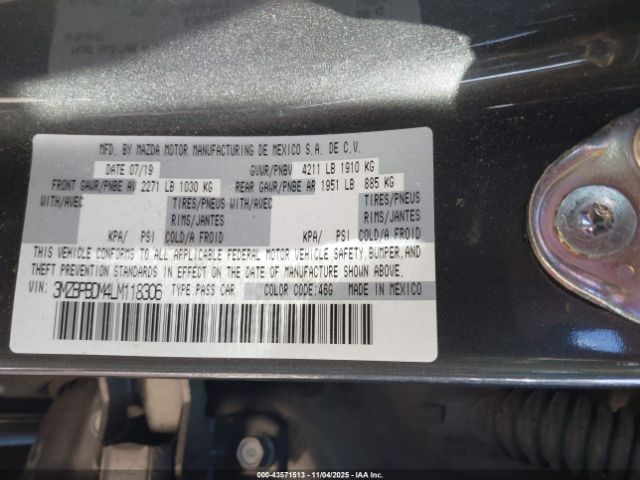 2020 MAZDA MAZDA3 3MZBPBDM4LM118306 Photo 8