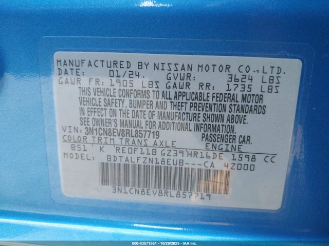 3N1CN8EV8RL857719 Nissan Versa 1.6 Sv