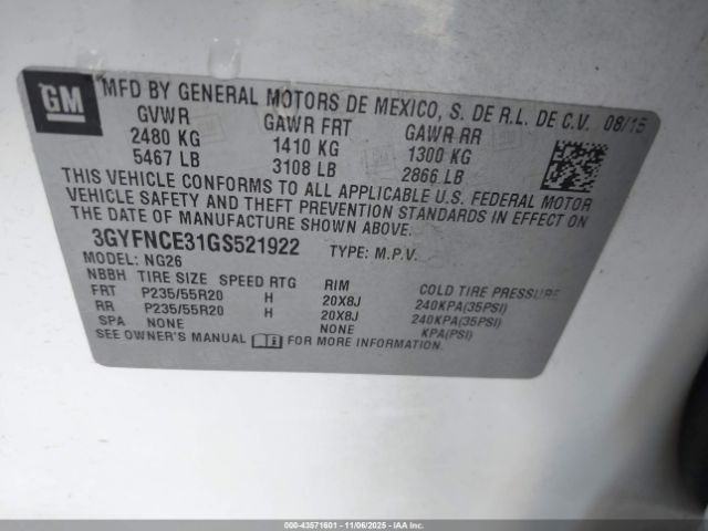 2016 CADILLAC SRX 3GYFNCE31GS521922 Photo 8