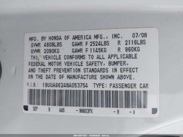2008 ACURA TL 19UUA66248A053754 Photo 8