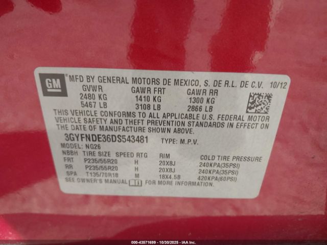 2013 CADILLAC SRX 3GYFNDE36DS543481 Photo 8