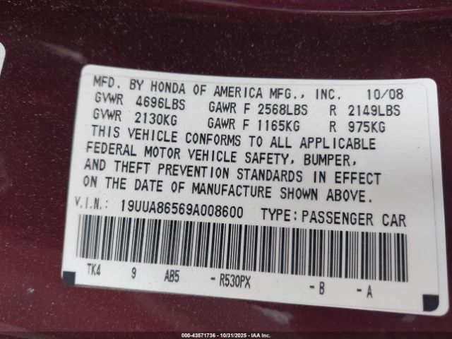 2009 ACURA TL 19UUA86569A008600 Photo 8