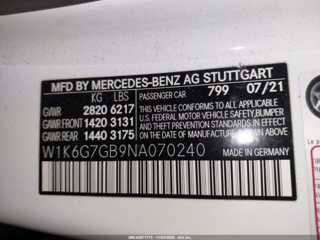 2022 MERCEDES-BENZ S 580 W1K6G7GB9NA070240 Photo 8