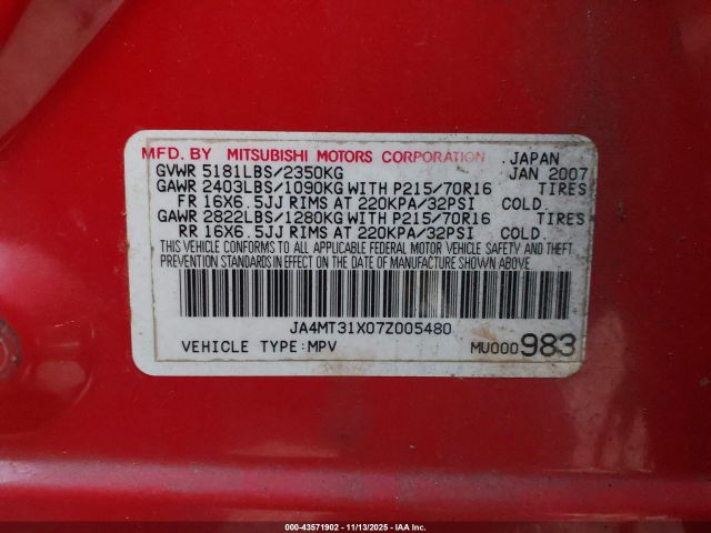 2007 MITSUBISHI OUTLANDER JA4MT31X07Z005480 Photo 8