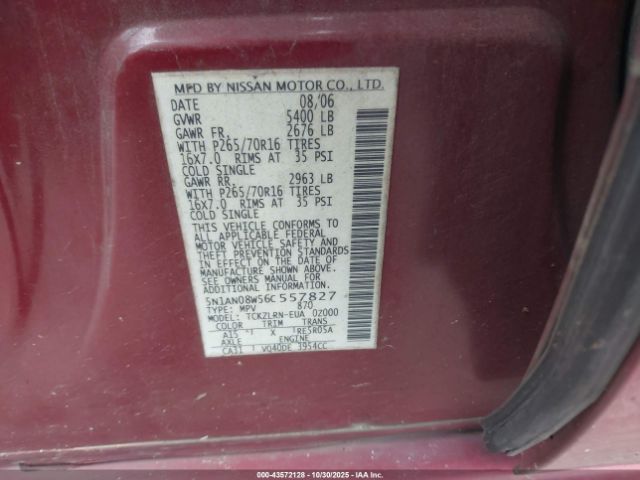 2006 NISSAN XTERRA 5N1AN08W56C557827 Photo 8