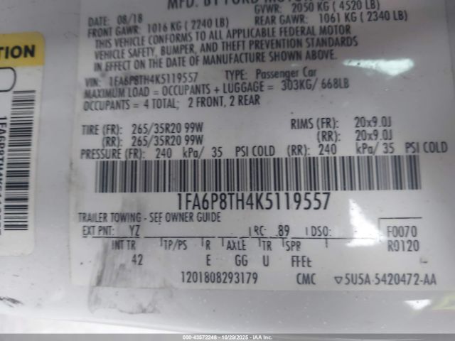 2019 FORD MUSTANG 1FA6P8TH4K5119557 Photo 8