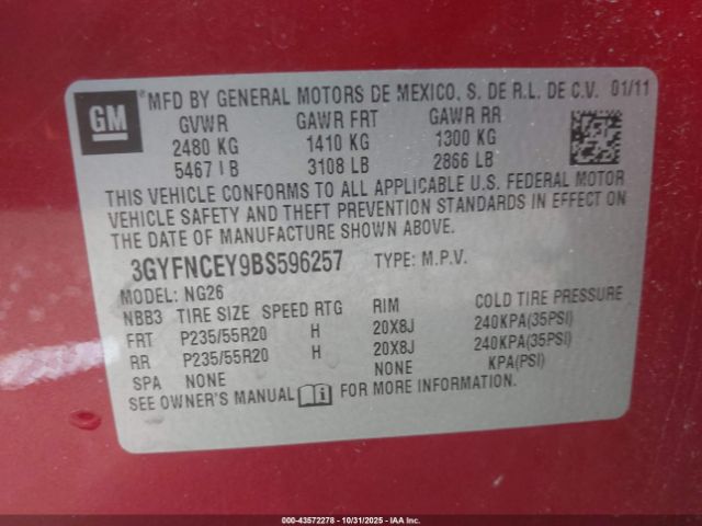 2011 CADILLAC SRX 3GYFNCEY9BS596257 Photo 8