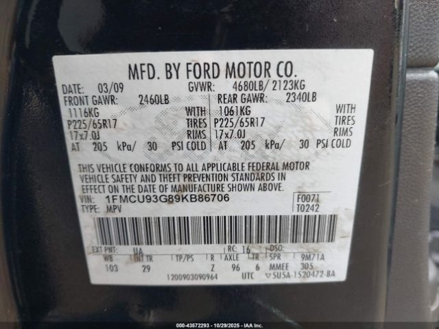 2009 FORD ESCAPE 1FMCU93G89KB86706 Photo 8
