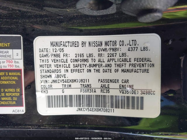 2006 INFINITI G35 JNKCV54EX6M708211 Photo 8