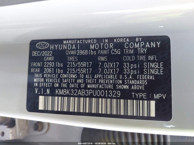 KM8K32AB3PU001329 Hyundai Kona Sel