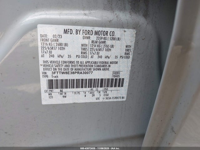 Aukcja sprzedaży 2023 Ford Maverick Xl, vin: 3FTTW8E38PRA30077, numer aukcji: 43572435