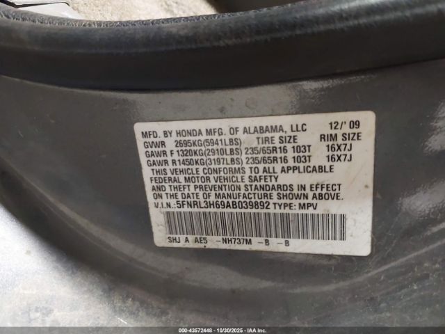 2010 HONDA ODYSSEY 5FNRL3H69AB039892 Photo 8