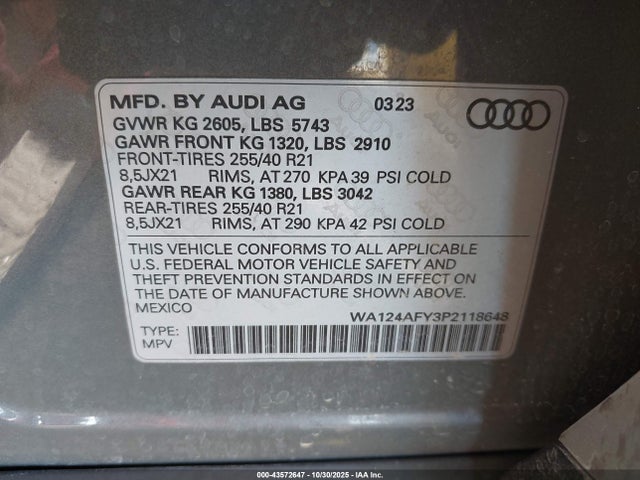 2023 AUDI SQ5 SPORTBACK WA124AFY3P2118648 Photo 8