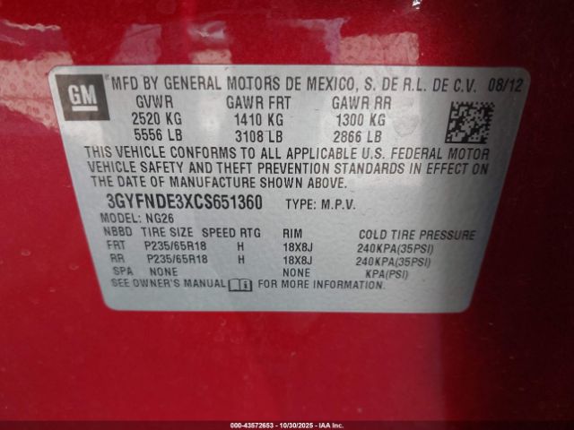 2012 CADILLAC SRX 3GYFNDE3XCS651360 Photo 8