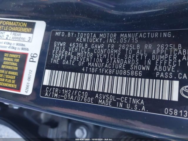 2015 TOYOTA CAMRY 4T1BF1FK8FU085866 Photo 8