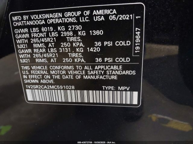 2021 VOLKSWAGEN ATLAS 1V2SR2CA2MC591028 Photo 8