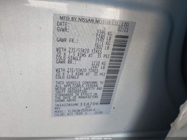 2021 NISSAN MURANO 5N1AZ2BSXMC114706 Photo 8