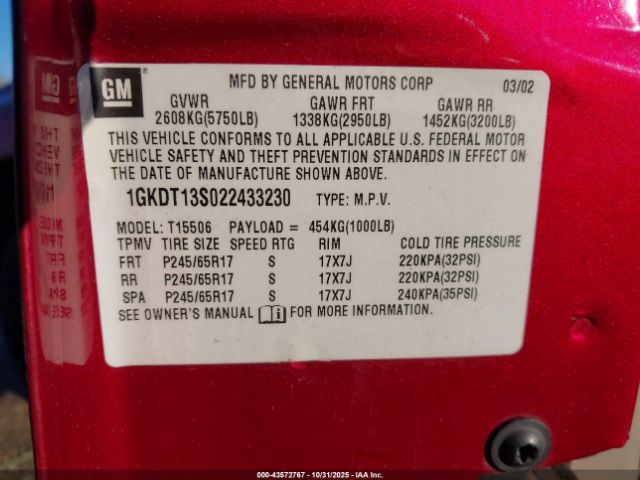 2002 GMC ENVOY 1GKDT13S022433230 Photo 8