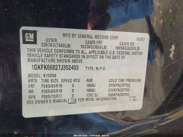 2007 GMC YUKON XL 1500 1GKFK66827J352493 Photo 8