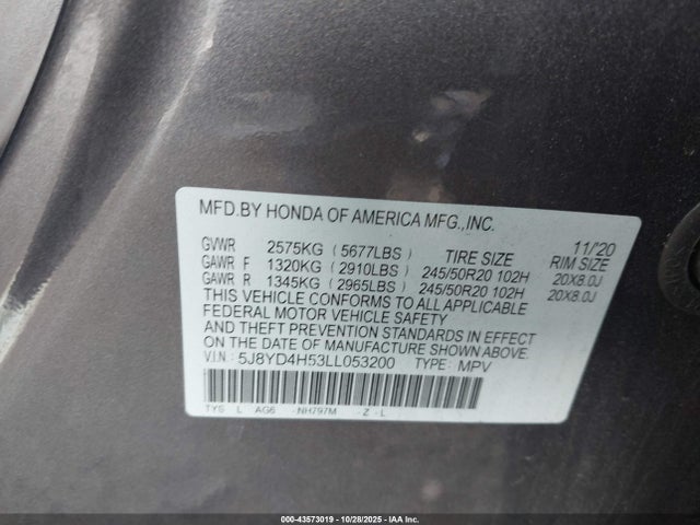 2020 ACURA MDX 5J8YD4H53LL053200 Photo 8