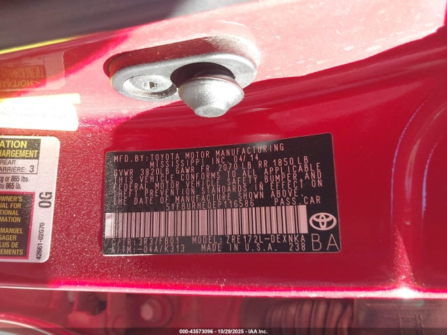 Toyota COROLLA LE 2014 5YFBURHE0EP116586 Image 26