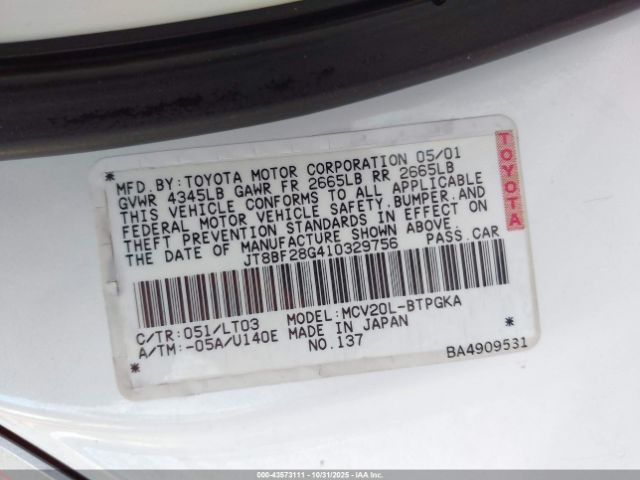 2001 LEXUS ES 300 JT8BF28G410329756 Photo 8