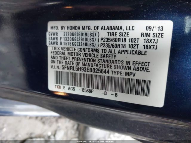 2014 HONDA ODYSSEY 5FNRL5H93EB025644 Photo 8