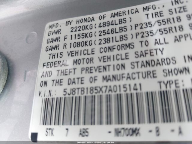 2007 ACURA RDX 5J8TB185X7A015141 Photo 8