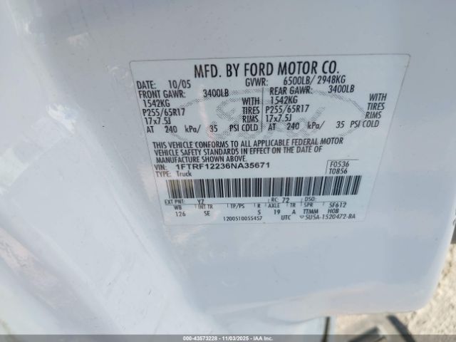 2006 FORD F-150 1FTRF12236NA35671 Photo 8