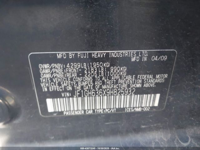 2009 SUBARU IMPREZA OUTBACK SPORT JF1GH636X9H825932 Photo 8