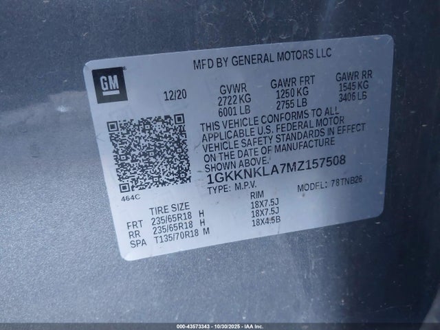 1GKKNKLA7MZ157508 GMC Acadia Fwd Sle
