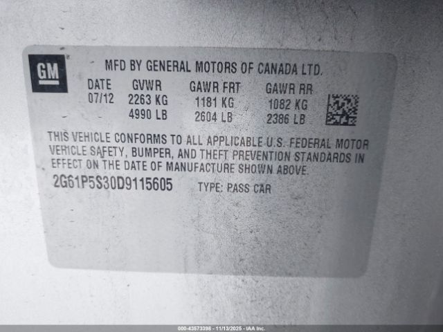 2013 CADILLAC XTS 2G61P5S30D9115605 Photo 8