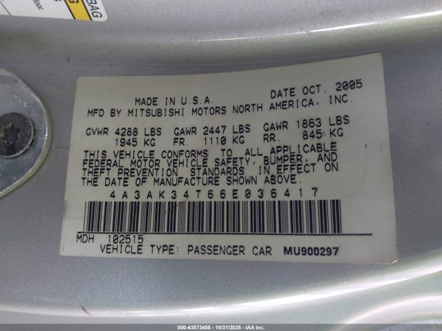 2006 MITSUBISHI ECLIPSE 4A3AK34T66E036417 Photo 8