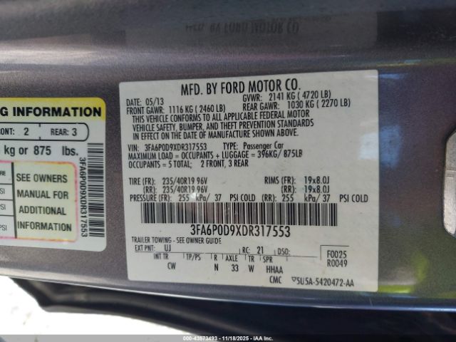 2013 FORD FUSION 3FA6P0D9XDR317553 Photo 8