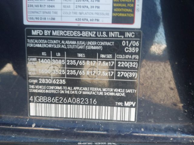 2006 MERCEDES-BENZ ML 350 4JGBB86E26A082316 Photo 8