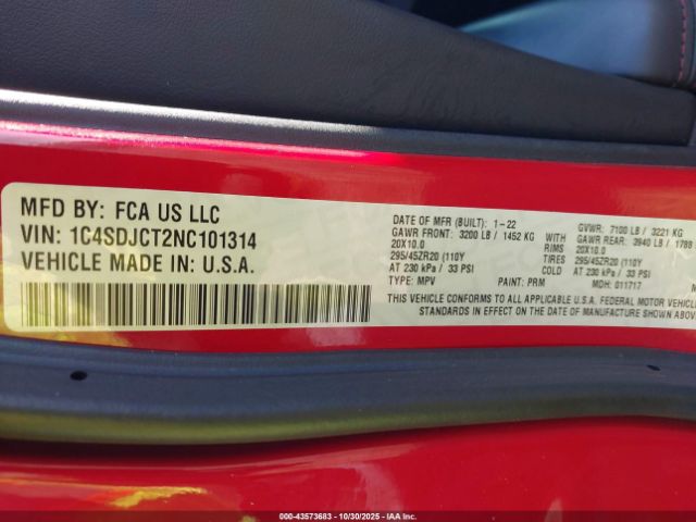 2022 DODGE DURANGO 1C4SDJCT2NC101314 Photo 8