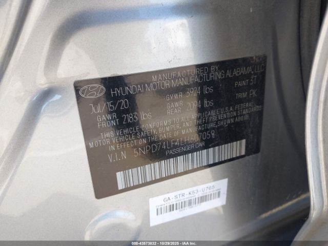 2020 HYUNDAI ELANTRA 5NPD74LF4LH607059 Photo 8