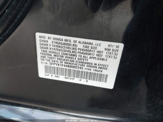 2011 HONDA RIDGELINE 5FPYK1F44BB002245 Photo 8