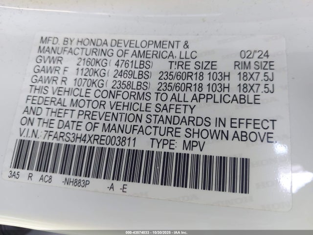 7FARS3H4XRE003811 Honda Cr-v Ex 2wd
