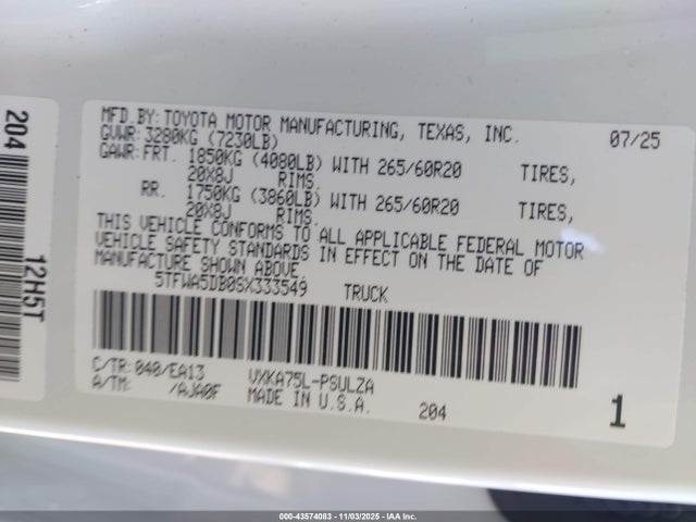 5TFWA5DB0SX333549 Toyota Tundra Limited