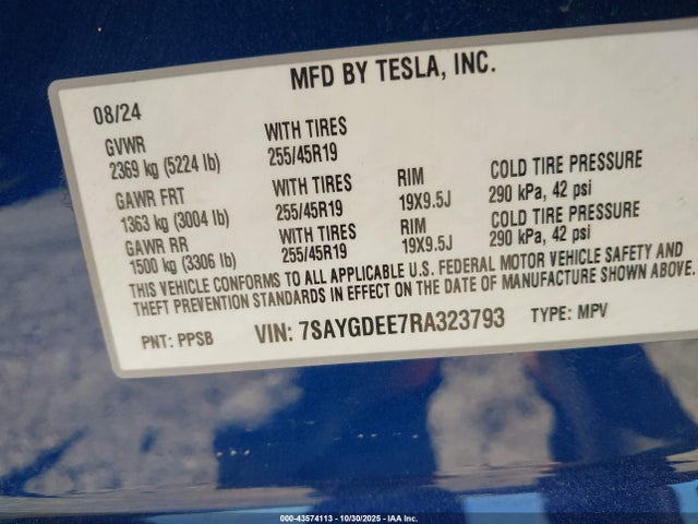 2024 TESLA MODEL Y 7SAYGDEE7RA323793 Photo 8