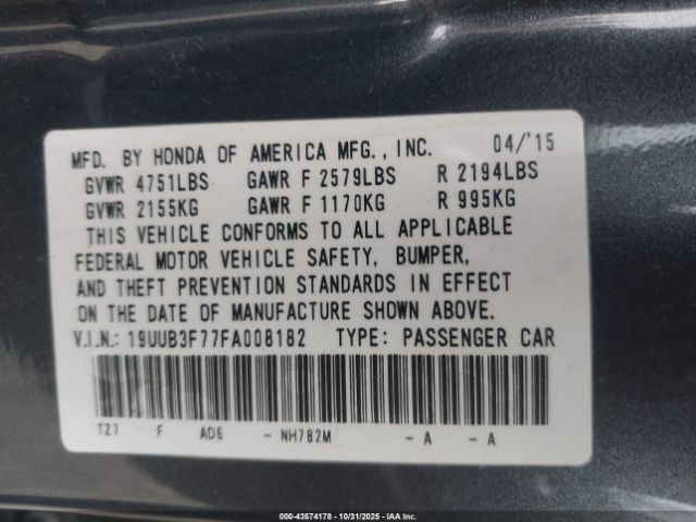 2015 ACURA TLX 19UUB3F77FA008182 Photo 8