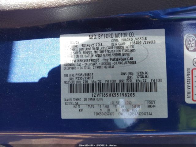 2005 FORD MUSTANG 1ZVFT85HX55198205 Photo 8
